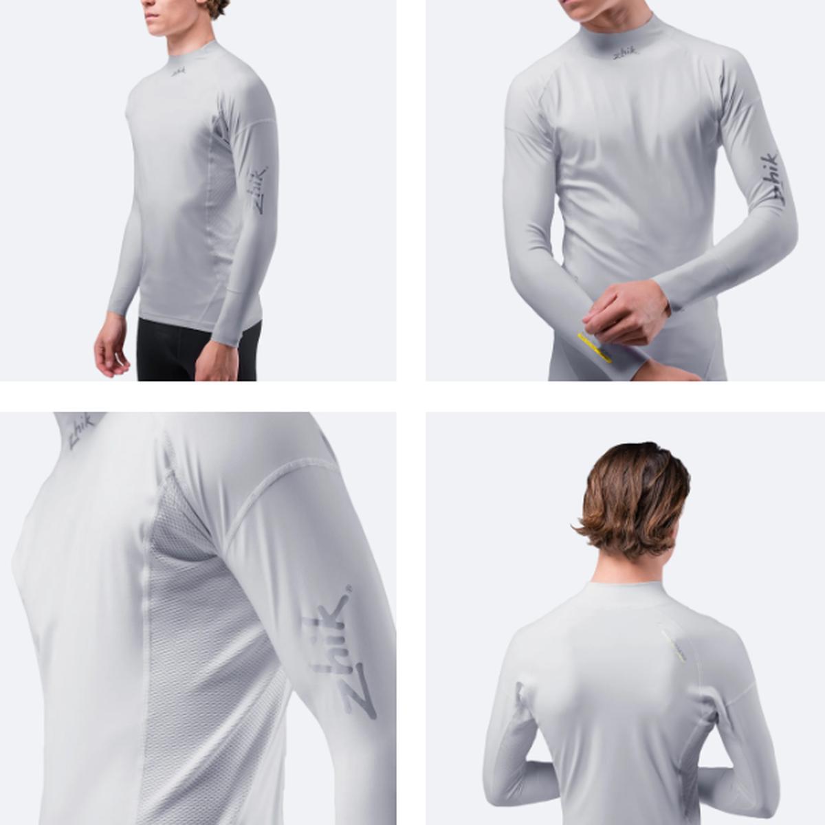 ZHIK Mens Eco Spandex UPF50+ Long Sleeve Rash Guard - PLATINUM | S