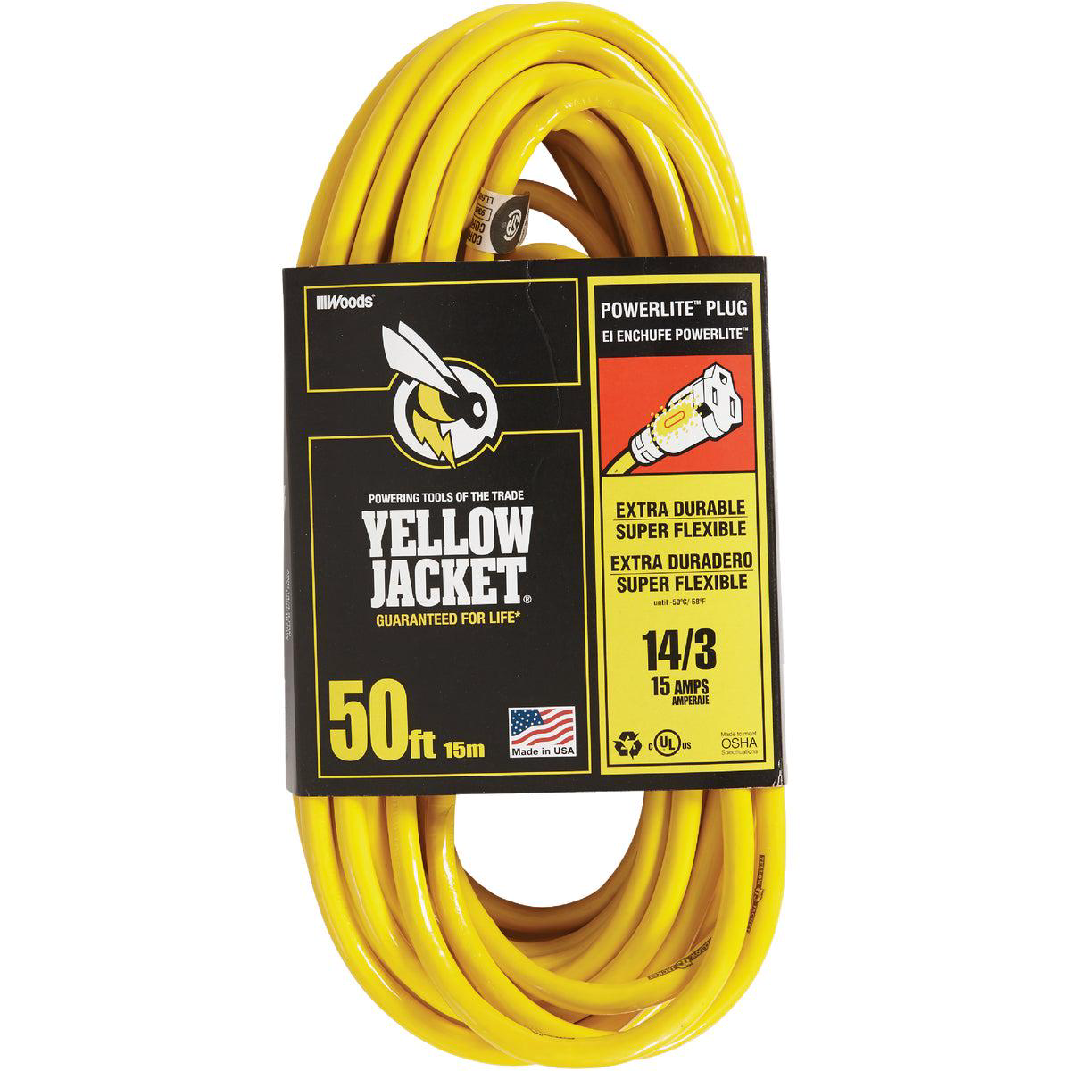 Yellow Jacket 50 Ft 143 IndoorOutdoor Extension Cord with PowerLite Plug