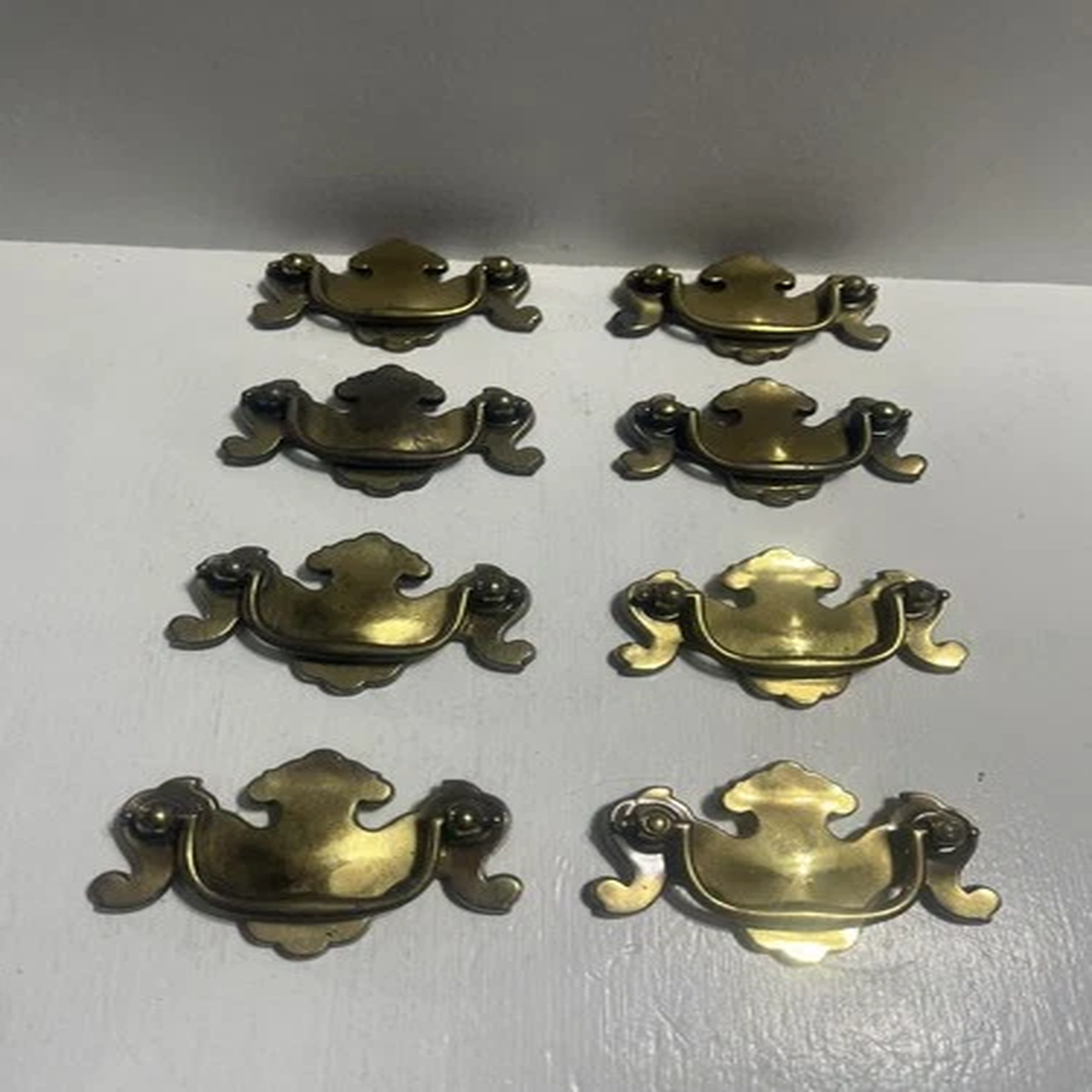 - (8) Brass Drawer Pulls Salvage Hardware No Fasteners Furniture