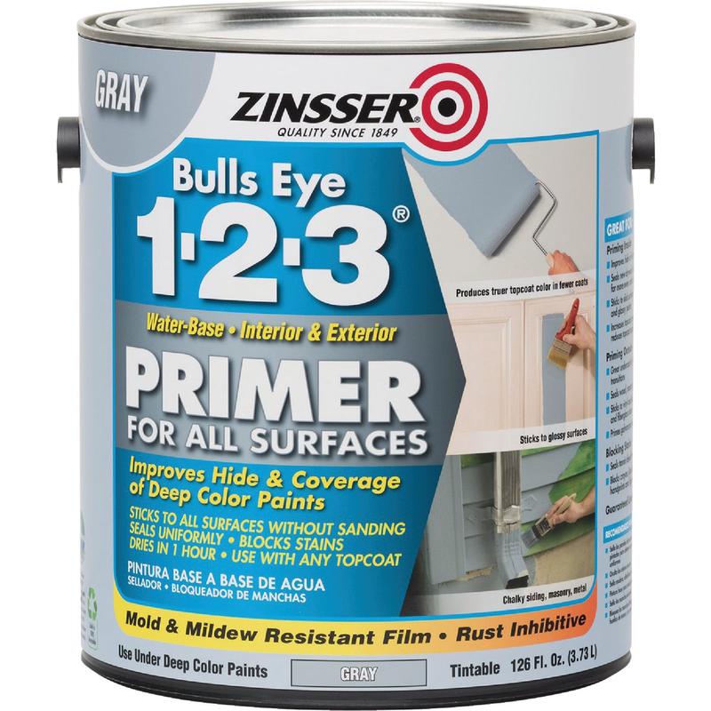 Zinsser Bulls Eye 1-2-3 Water-Base Interior/Exterior Stain Blocking Primer, Gray, 1 Gal.
