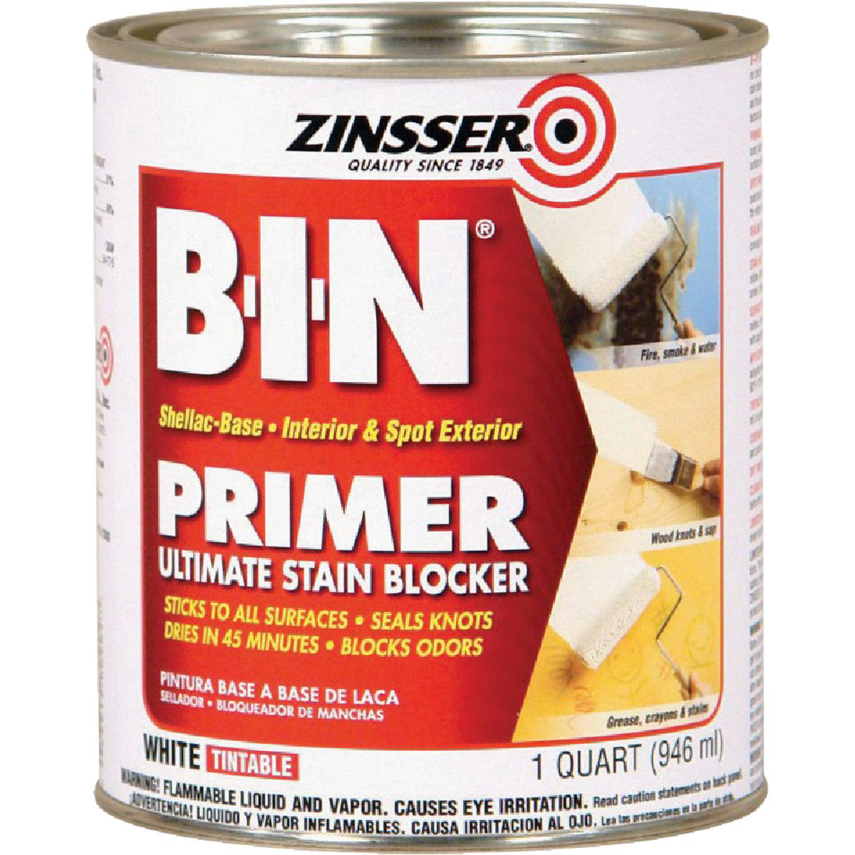 Zinsser B-I-N Shellac-Based Ultimate Stain Blocker Interior 038 Spot Exterior Primer White 1 Qt