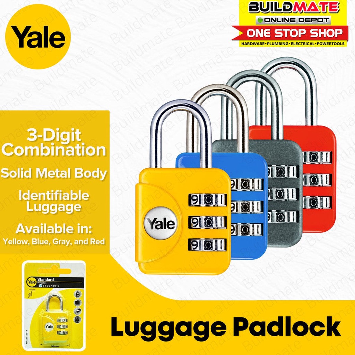 YALE Luggage Padlock Yellow | Blue | Gray | Red SOLD PER PIECE BUILDMATE