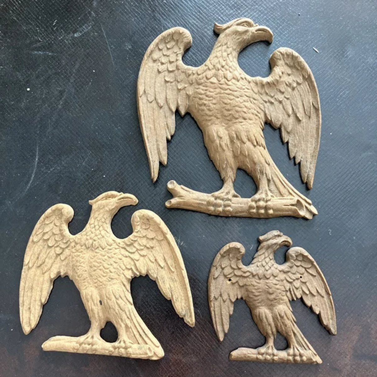 (3) Vintage House Parts Furniture Medallion Wooden/epoxy Carved Accent Eagles