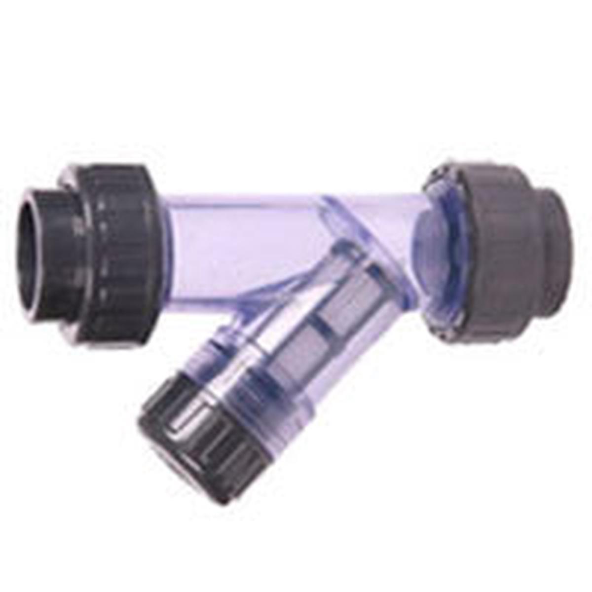 1/2" Flui-PRO Clear PVC Y-Strainer, EPDM O-ring, Socket Ends, 44 Mesh (FP-YS-005)
