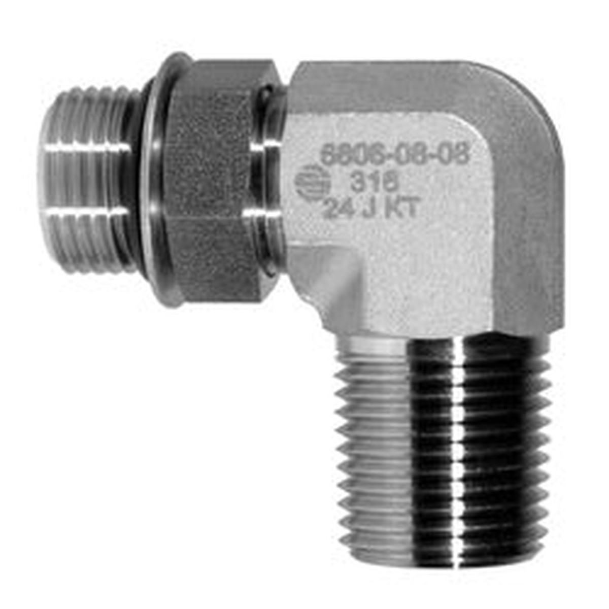 316 -04 Male Adjustable O-Ring Boss x 1/4 Male National Pipe Thread 90
